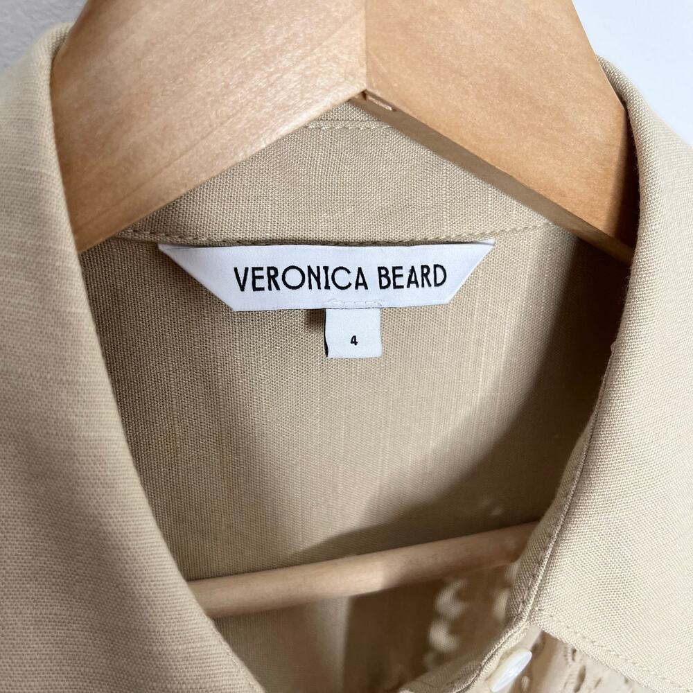 Veronica Beard Rafaela Eyelet Shirt Dress Khaki Utility Chic Size 4 No Slip - Picture 6 of 9